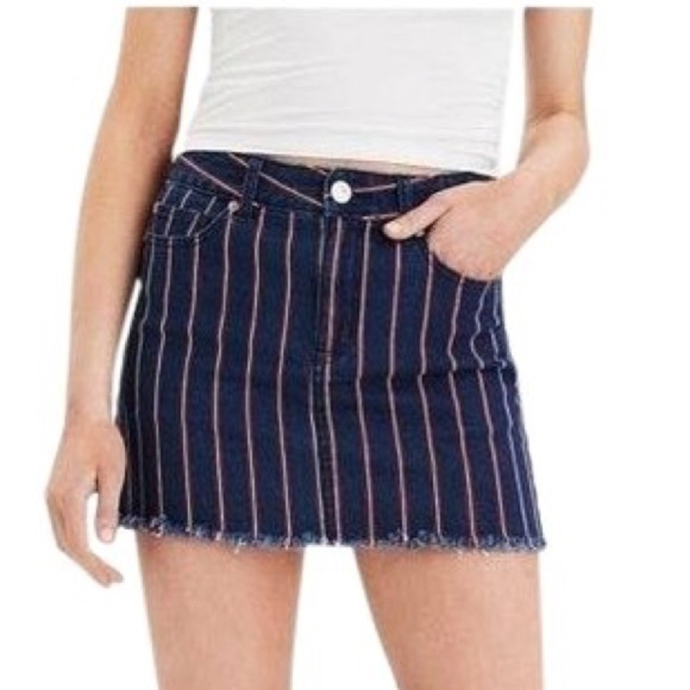 American Eagle Hi Rise Mini Navy Blue Red White Stripe Denim Jean Skirt Size 0